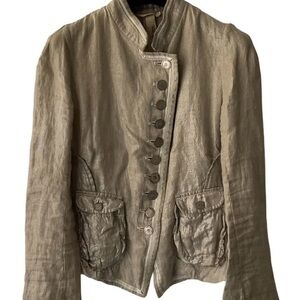 Women’s Button-Front Linen Blend Jacket in Taupe